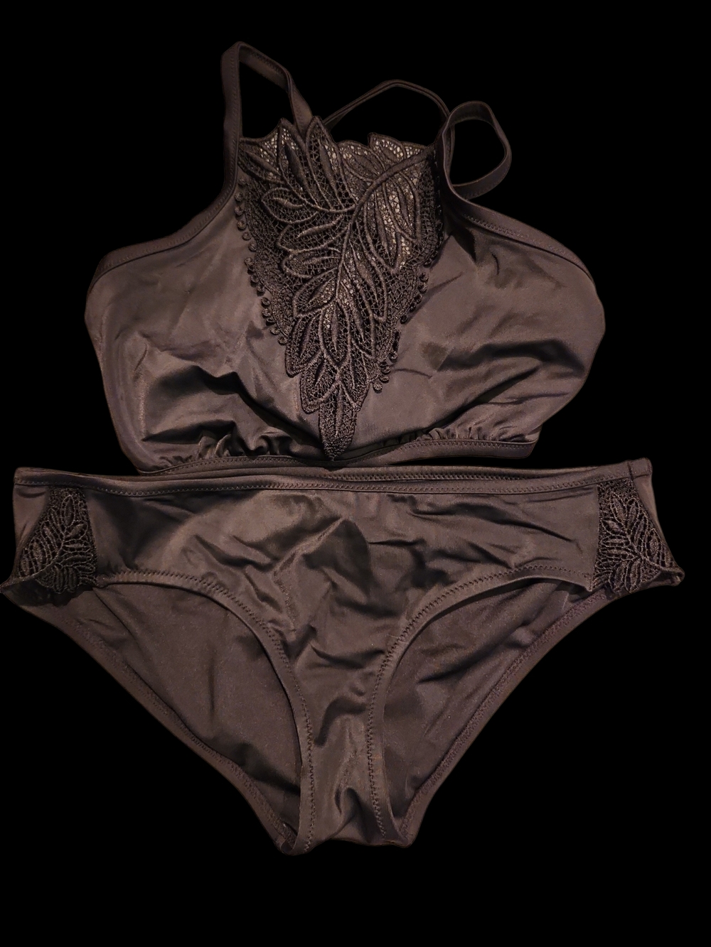 Adore Me Black Lace-Accent Bralette & Bikini Set